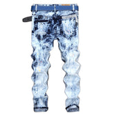 Men's ink-splashed ripped colorblock jeans